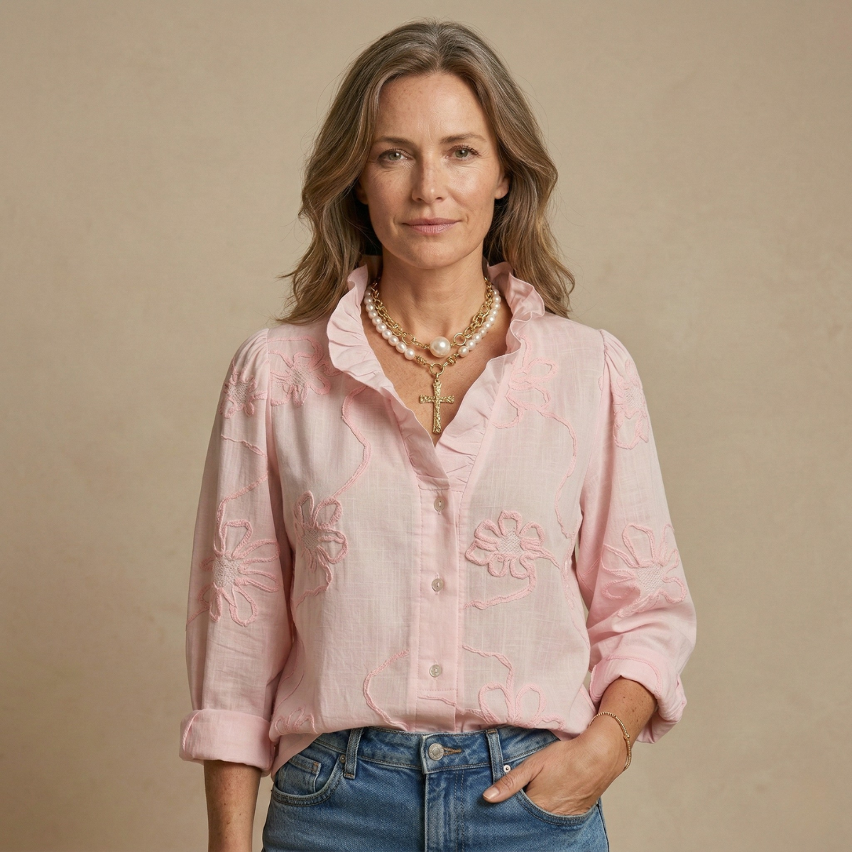 Women's Retro Ruffled Collar Floral Top