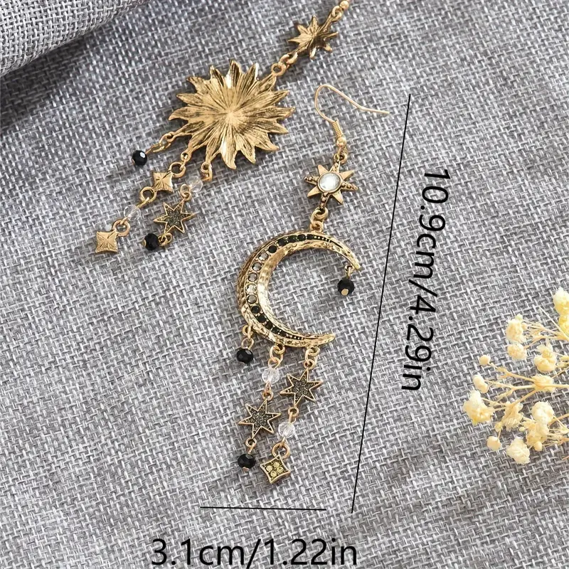 design inlaid asymmetric dangle earrings boho ethnic style alloy jewelry holiday earrings 3