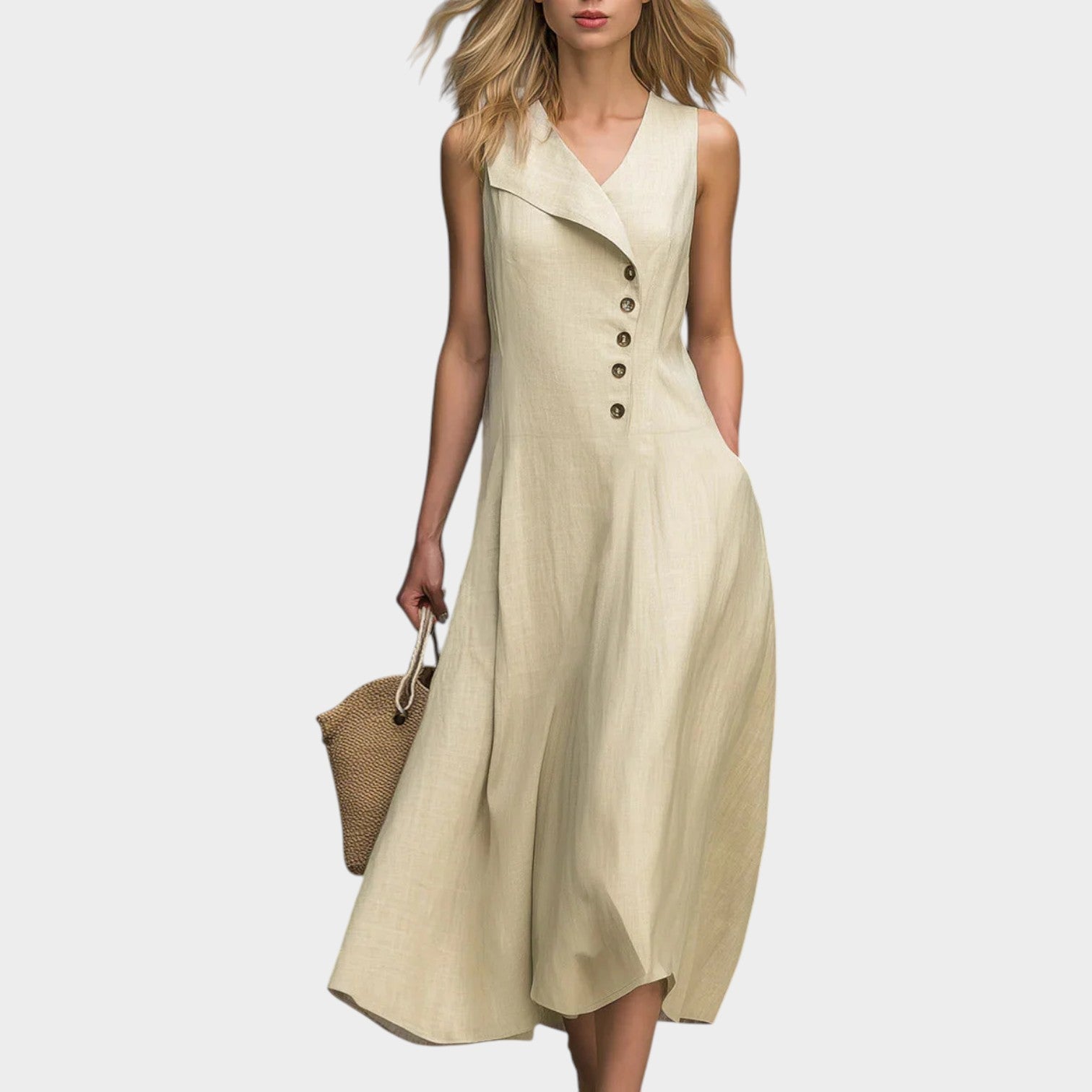 🌿Comfortable Casual Asymmetrical Button Midi Dress