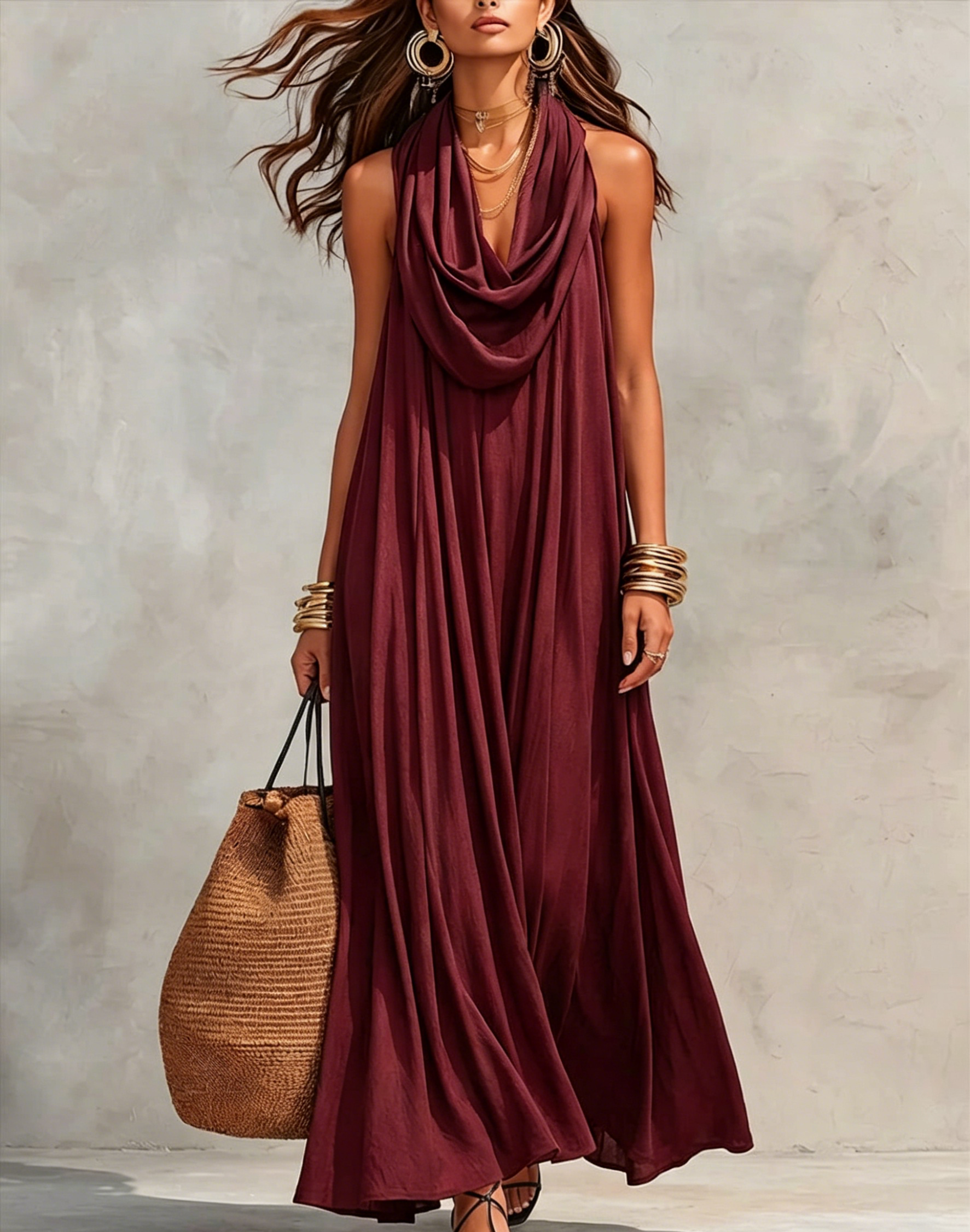 Women's Flowy Swing-collar Casual Dress