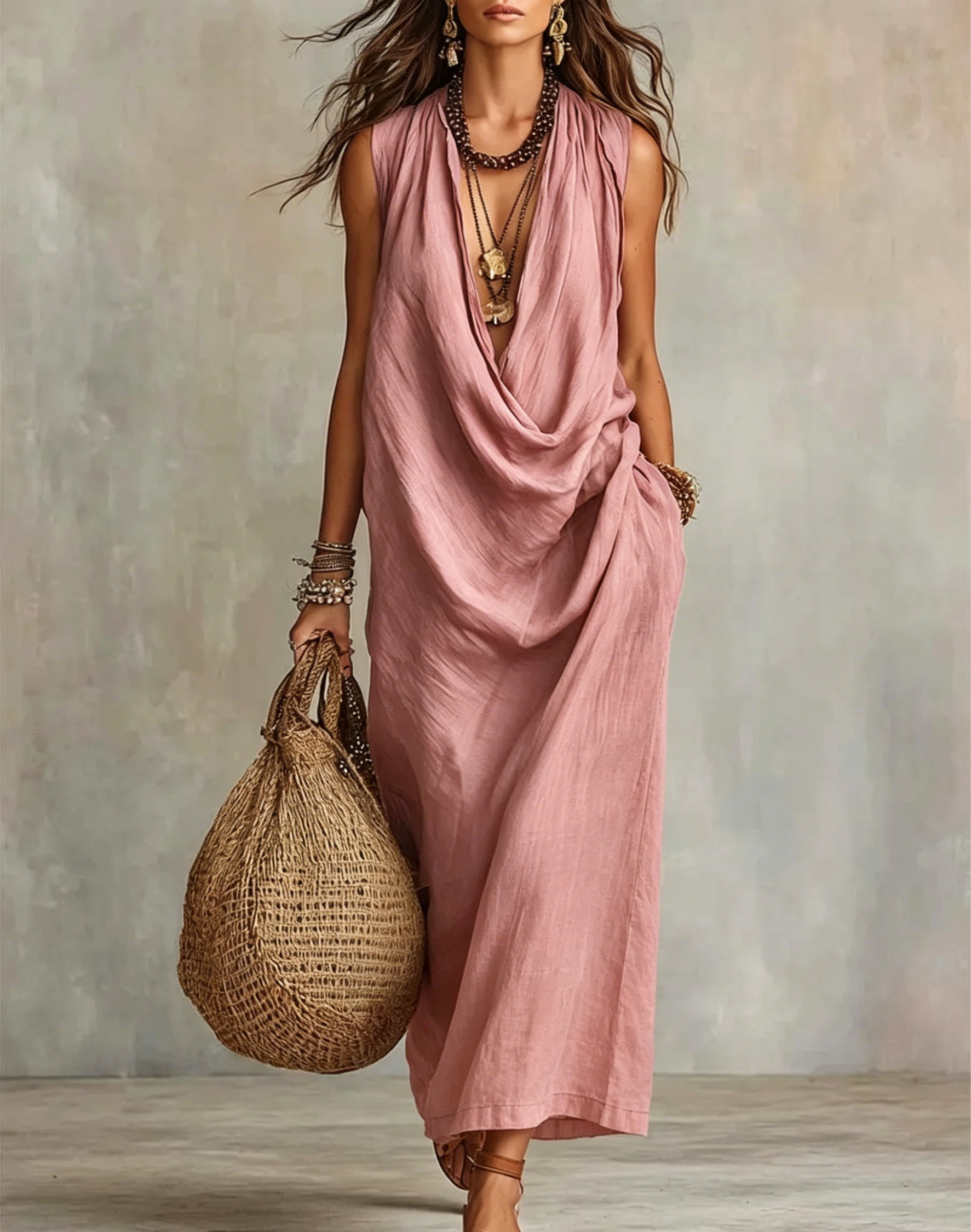 Women's Casual Cotton Linen Collared Dress