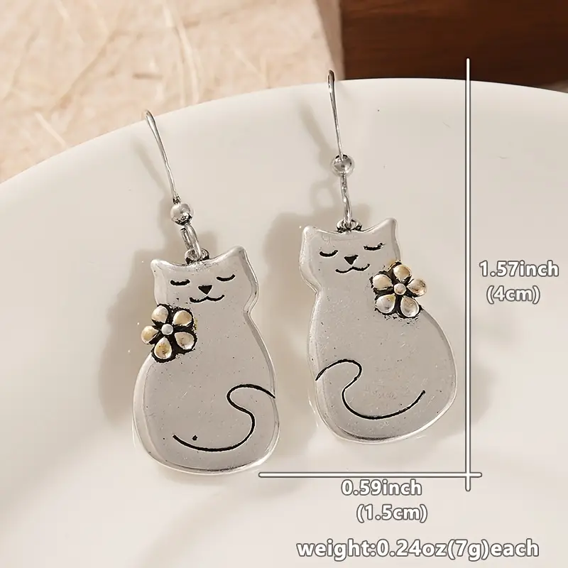 sleeping cat pendant earrings silvery plated copper vintage style with accent ideal for daily wear and holiday gifts creative jewelry accessory vacation jewelry whimsical accessory plated earrings 5