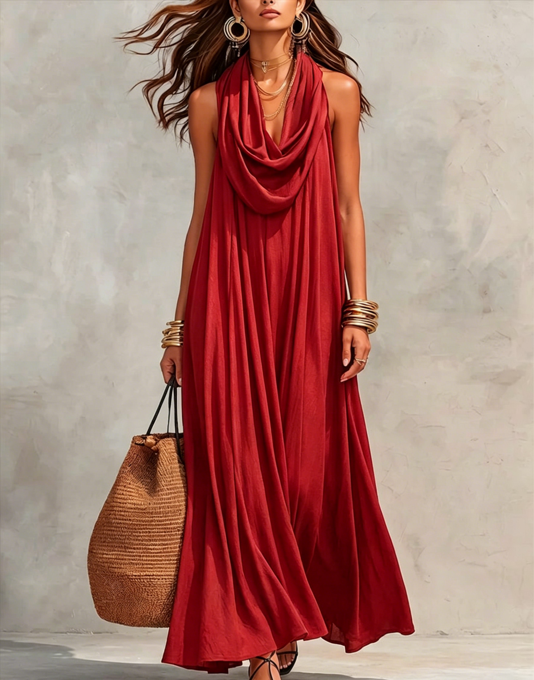 Women's Flowy Swing-collar Casual Dress