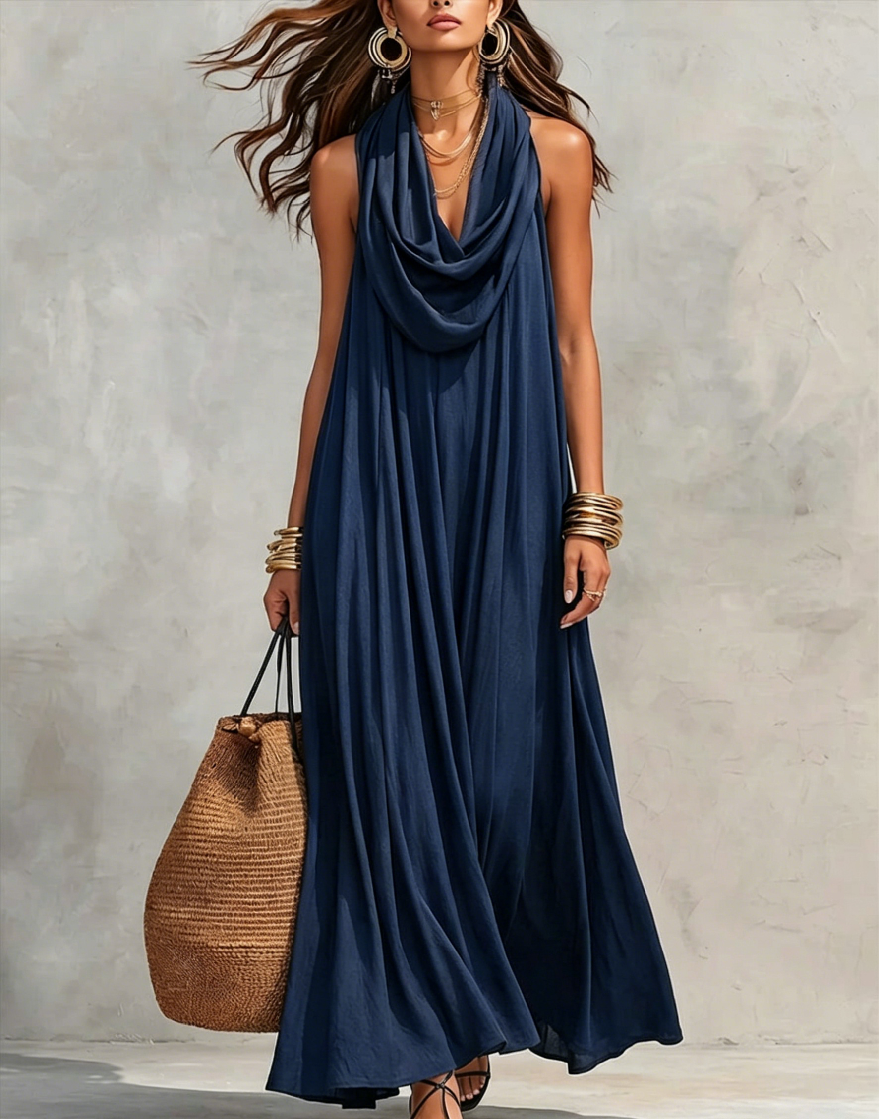 Women's Flowy Swing-collar Casual Dress