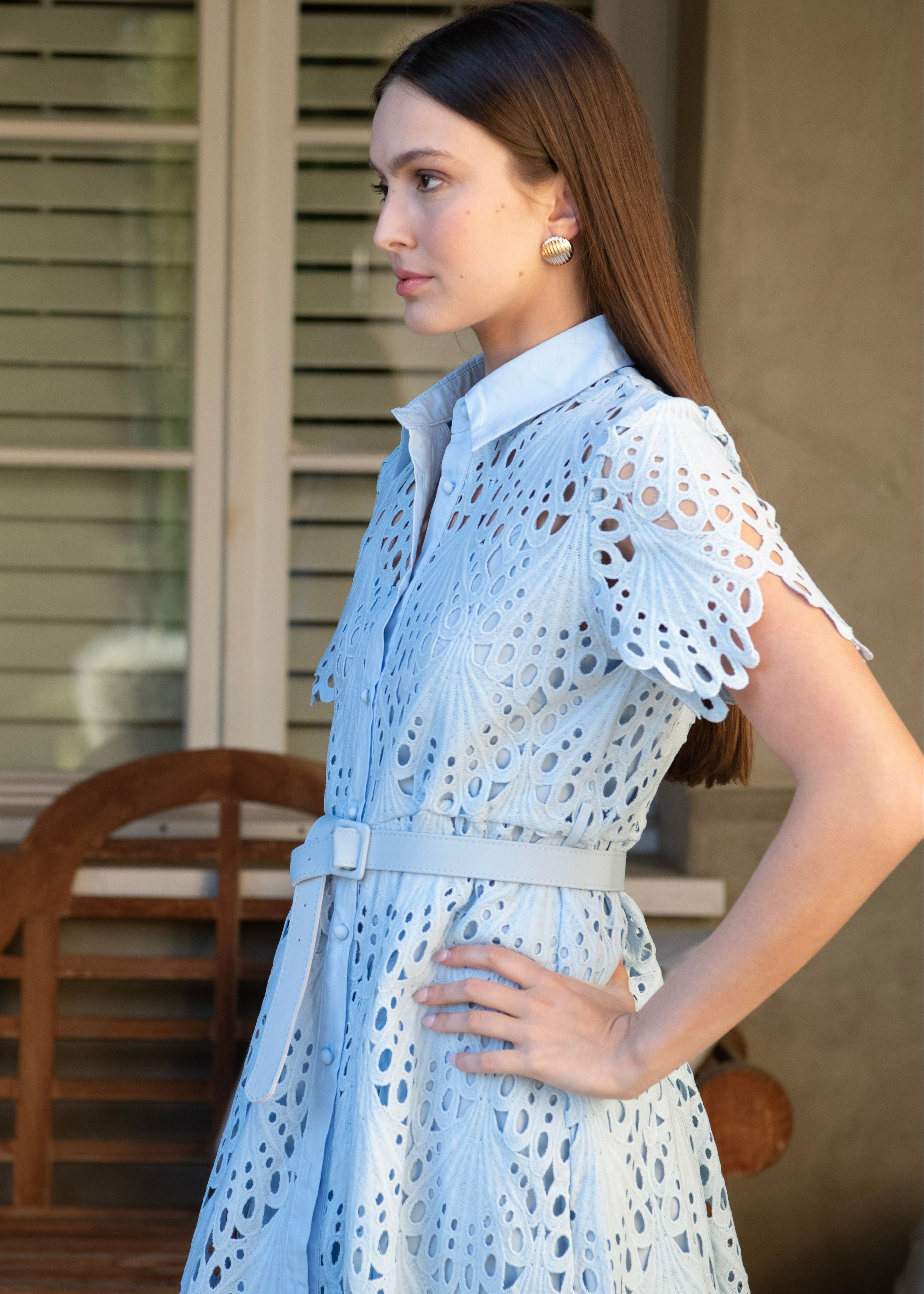 Robin Belted Short Sleeve Lace Midi Dress