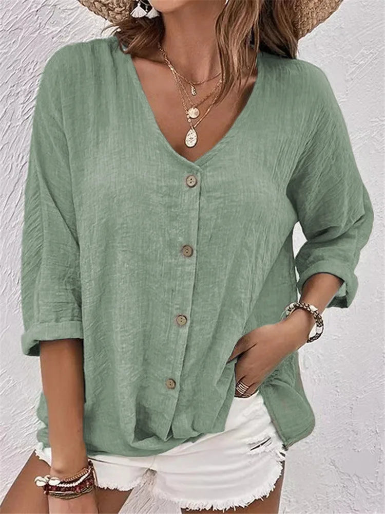 Summer Linen Blouse With Button