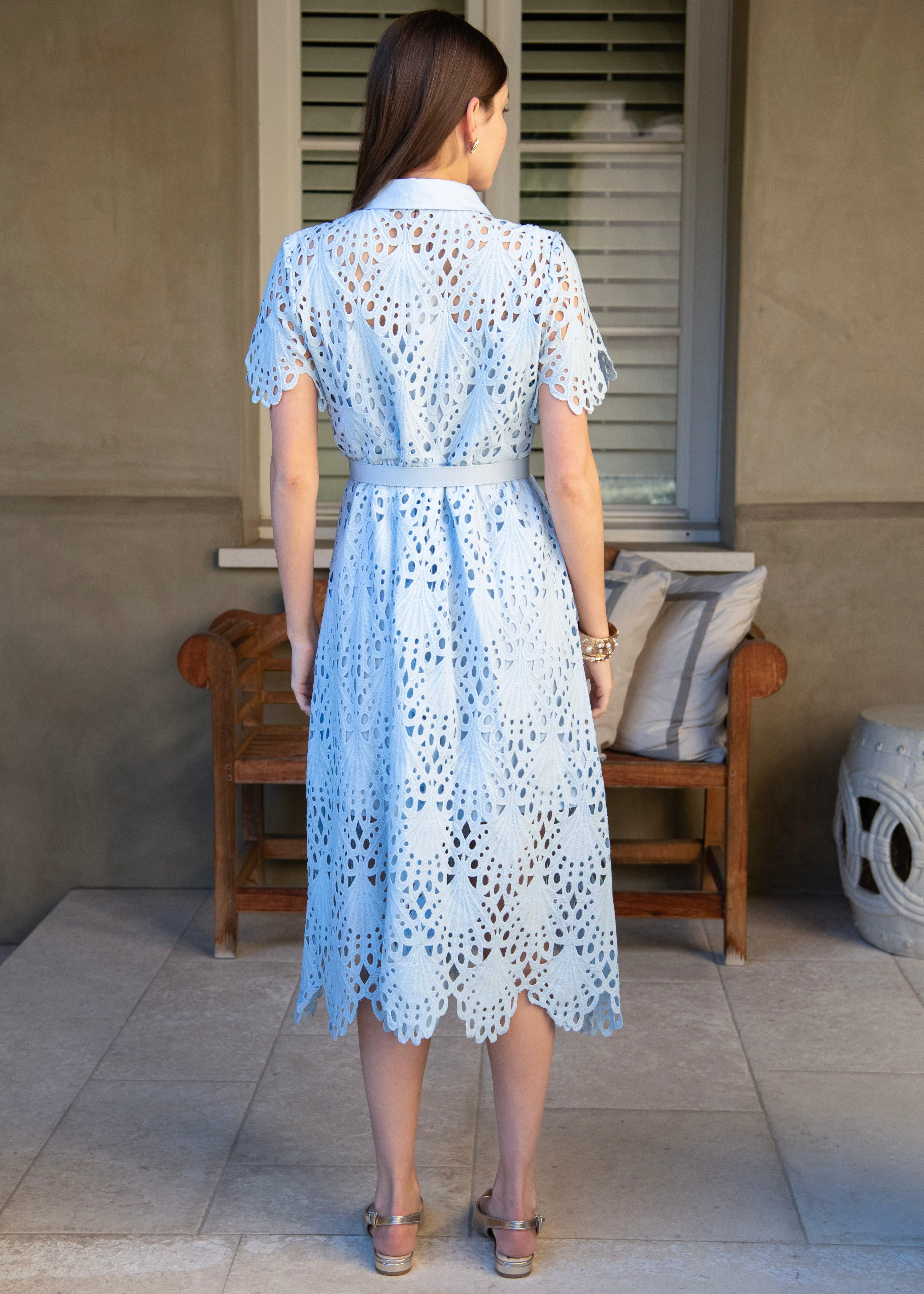 Robin Belted Short Sleeve Lace Midi Dress