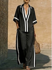 Women's casual loose cotton and linen suit