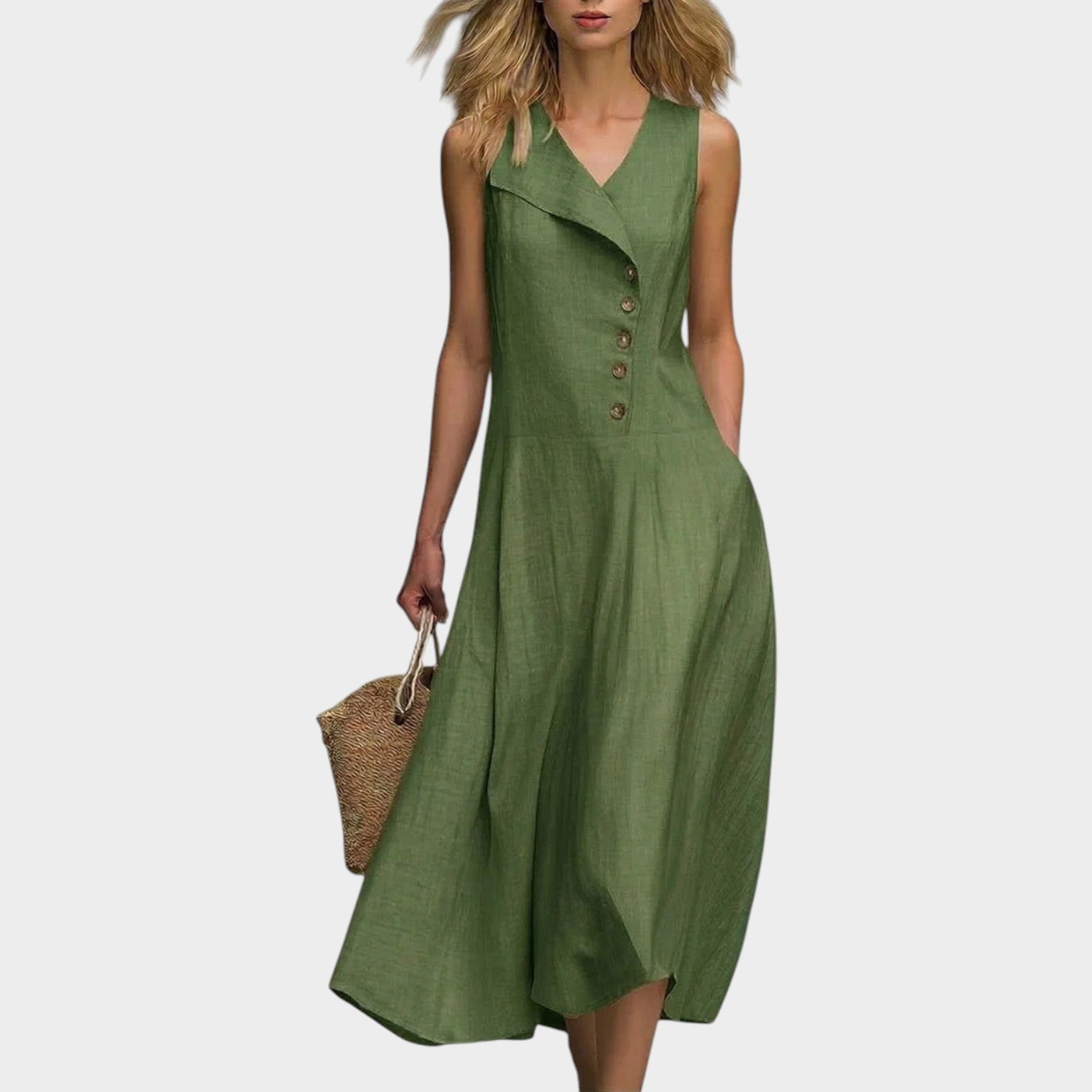🌿Comfortable Casual Asymmetrical Button Midi Dress
