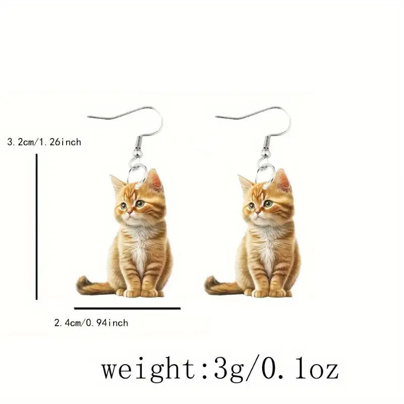 1 pair of cute kitten earrings, 2d acrylic earrings for everyday wear and parties 3