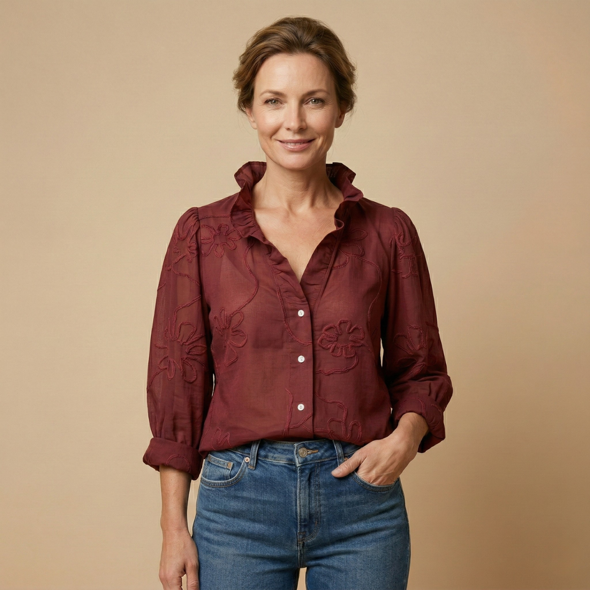 Women's Retro Ruffled Collar Floral Top