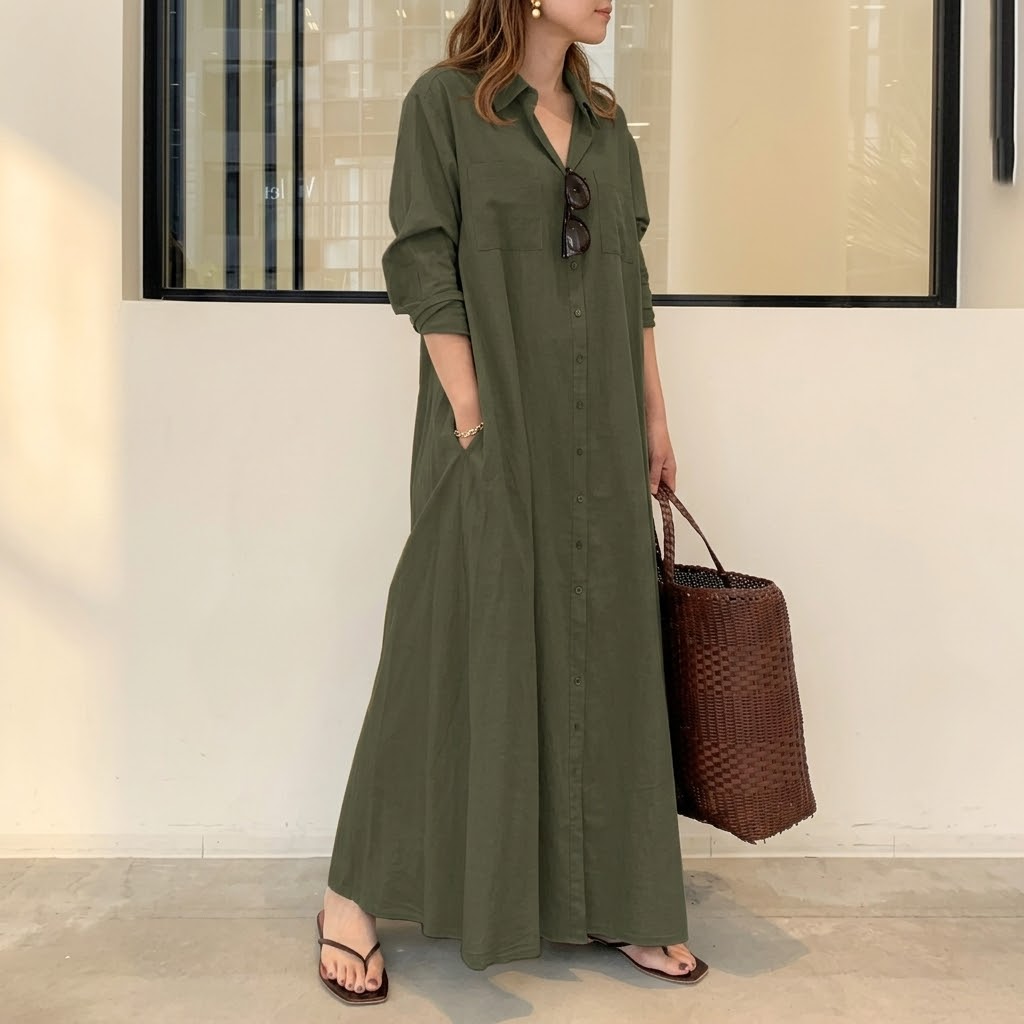 Effortless Maxi Shirt Dress with Pockets