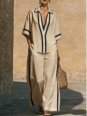 Women's casual loose cotton and linen suit