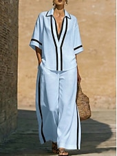 Women's casual loose cotton and linen suit