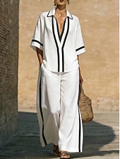 Women's casual loose cotton and linen suit