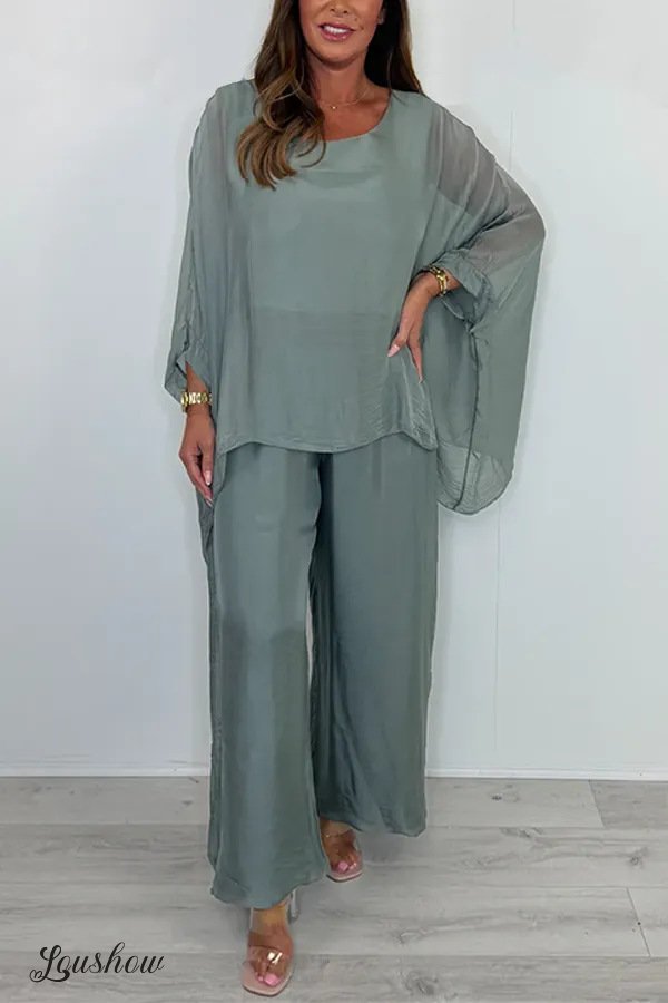 Mesh Mix Dip Dye Loose Flowy Top & Trouser Set