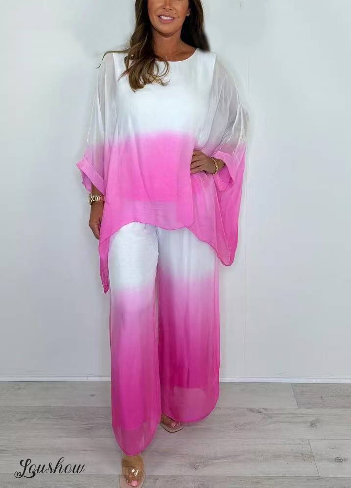 Mesh Mix Dip Dye Loose Flowy Top & Trouser Set