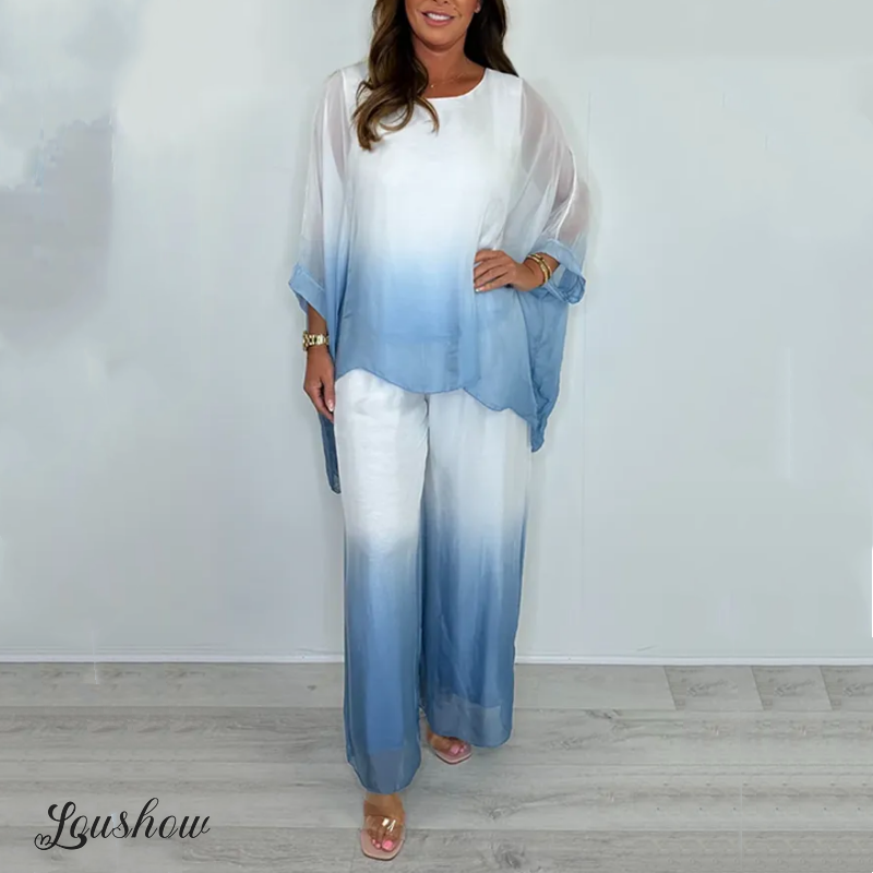 Mesh Mix Dip Dye Loose Flowy Top & Trouser Set
