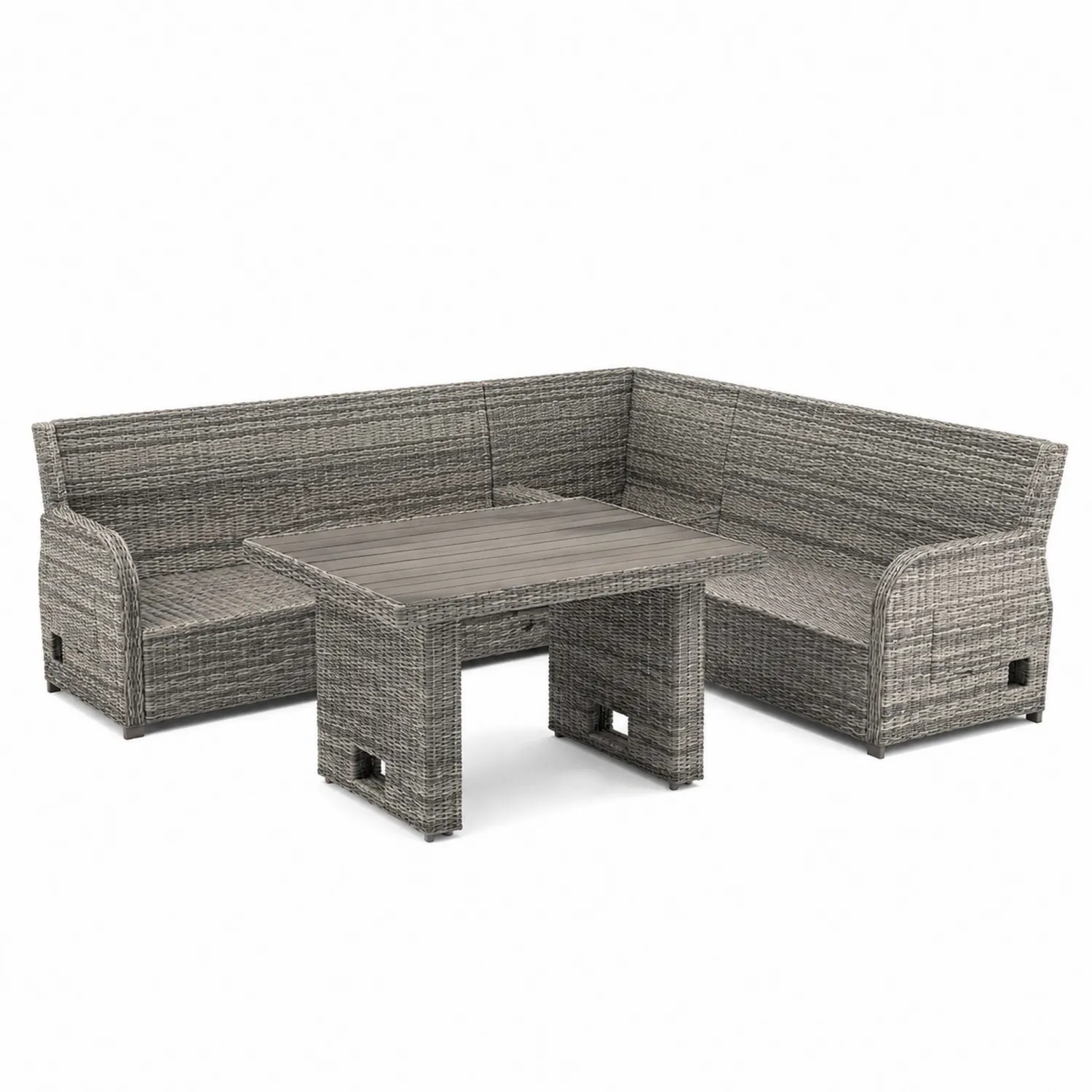 Conjunto de sofá en L de ratán sintético gris con mesa de material compuesto-Casabonitaix