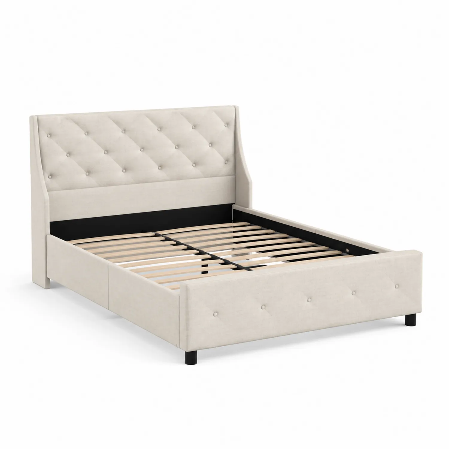 Cama Tapizada de Tela Beige con Cabecero Acolchado 160x200 cm-Casabonitaix