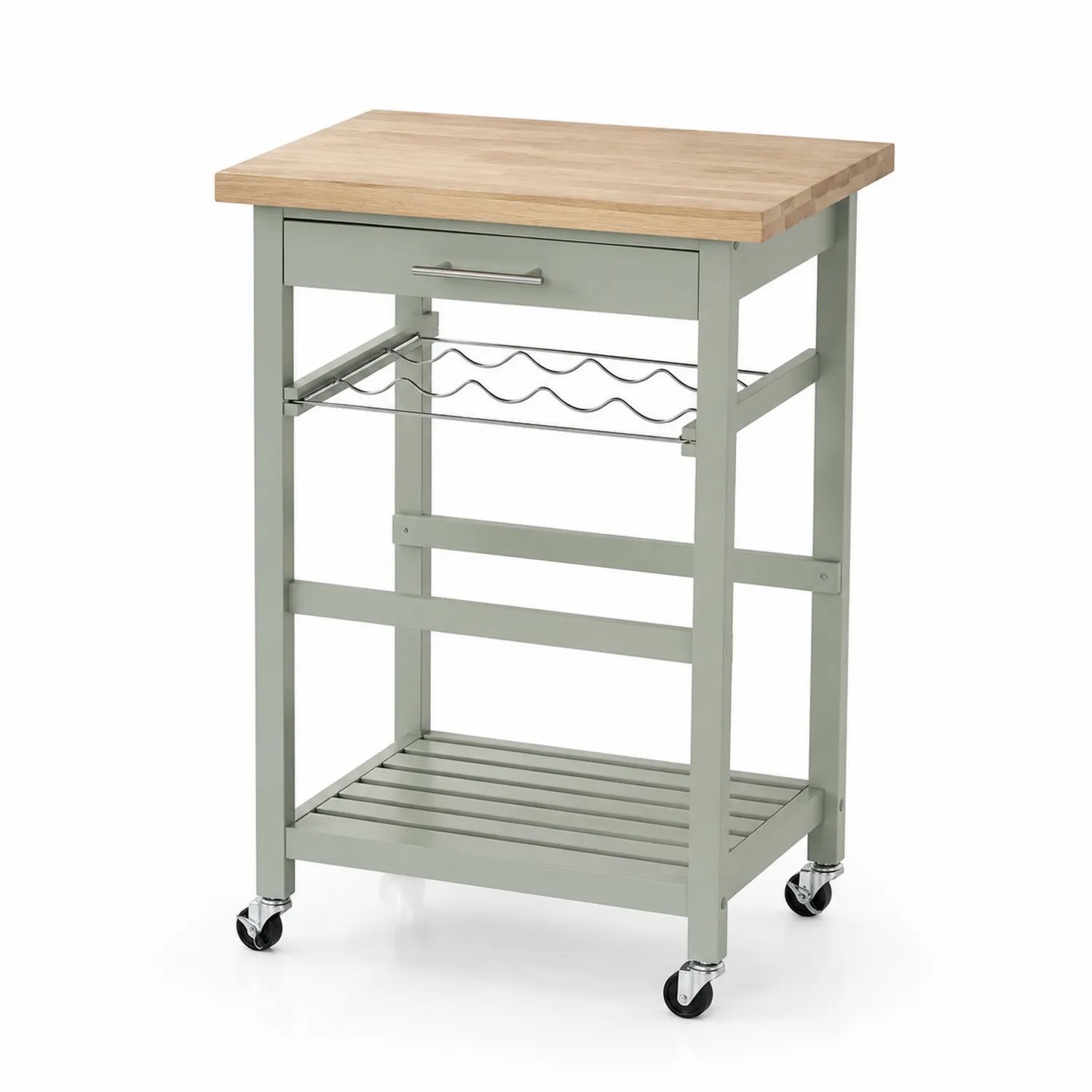 Carro de Cocina con Superficie de Madera y Estante para Vinos-Casabonitaix