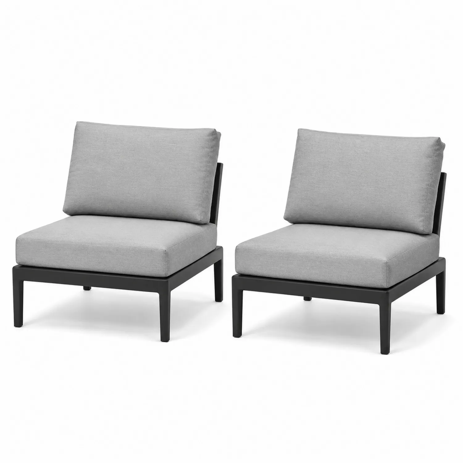 Juego de 2 sillones de exterior con estructura de aluminio y cojines de poliéster gris-Casabonitaix