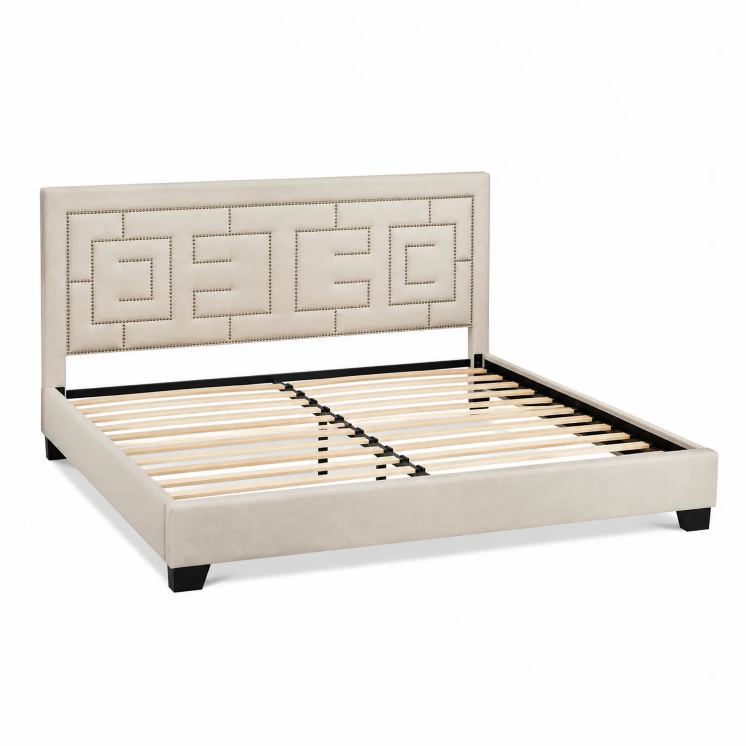 Cama Tapizada Beige con Somier de Listones 200x150 cm-Casabonitaix