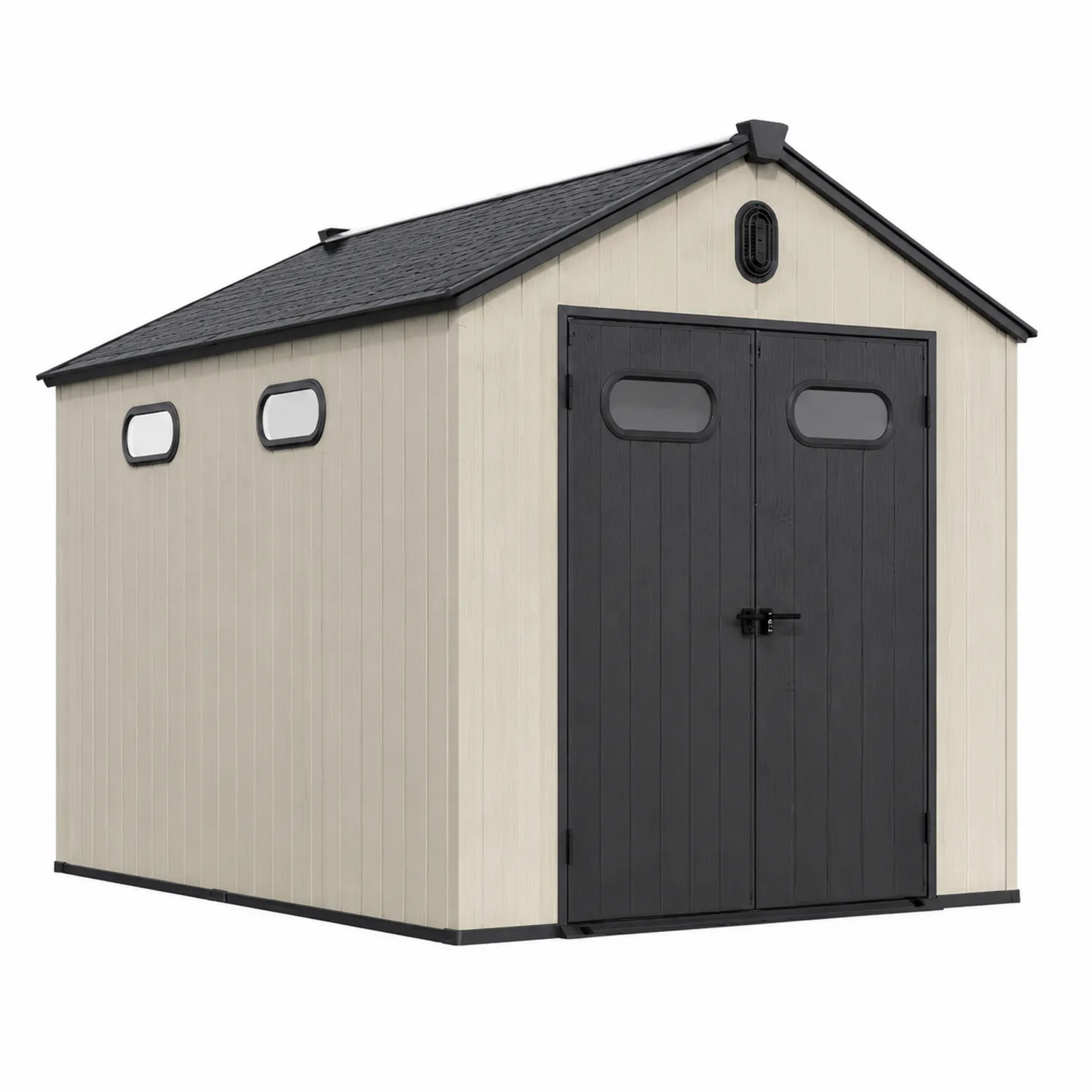 Cobertizo de Almacenamiento Exterior 2 Ventanas Paneles de Resina Beige/Negro 350x229x254 cm-Casabonitaix