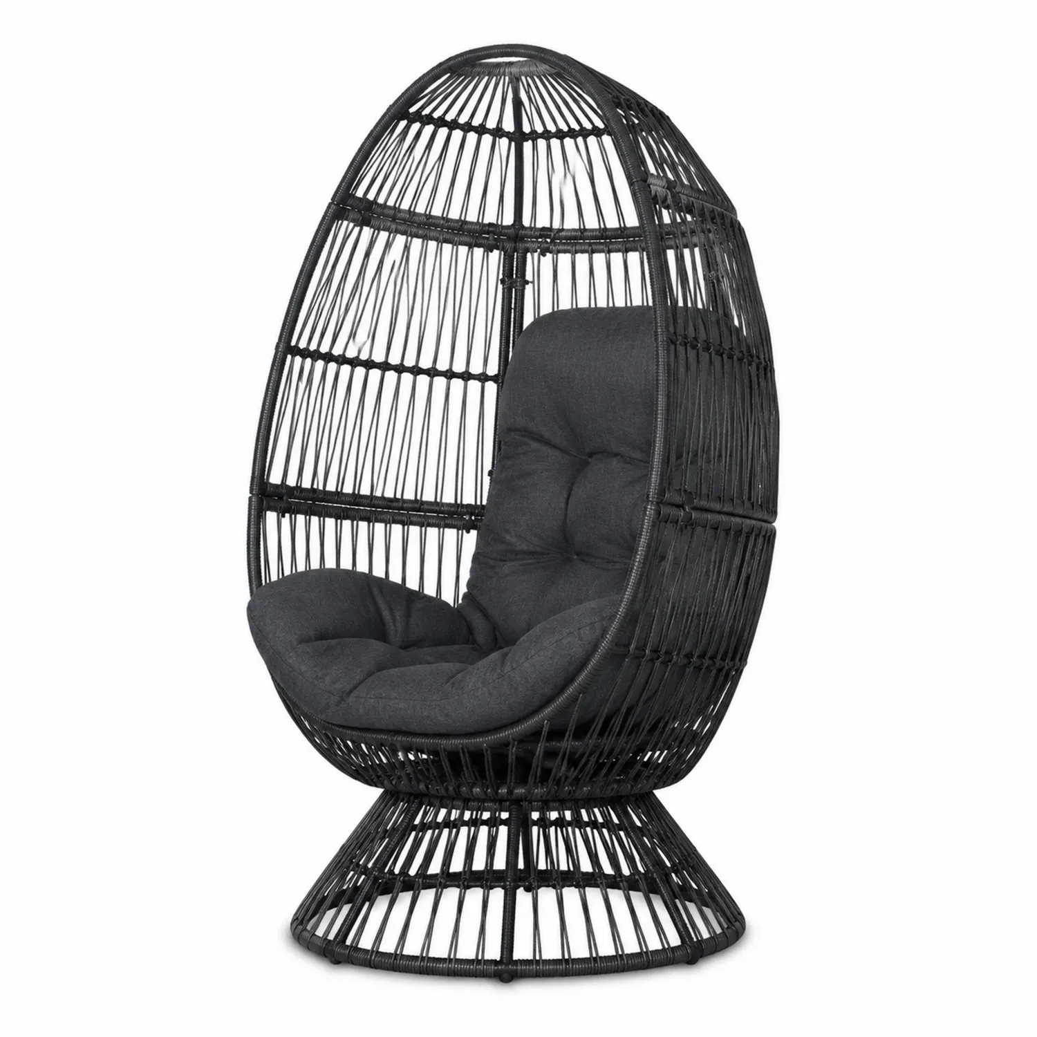 Sillón de ratán sintético negro con cojín gris para exteriores-Casabonitaix