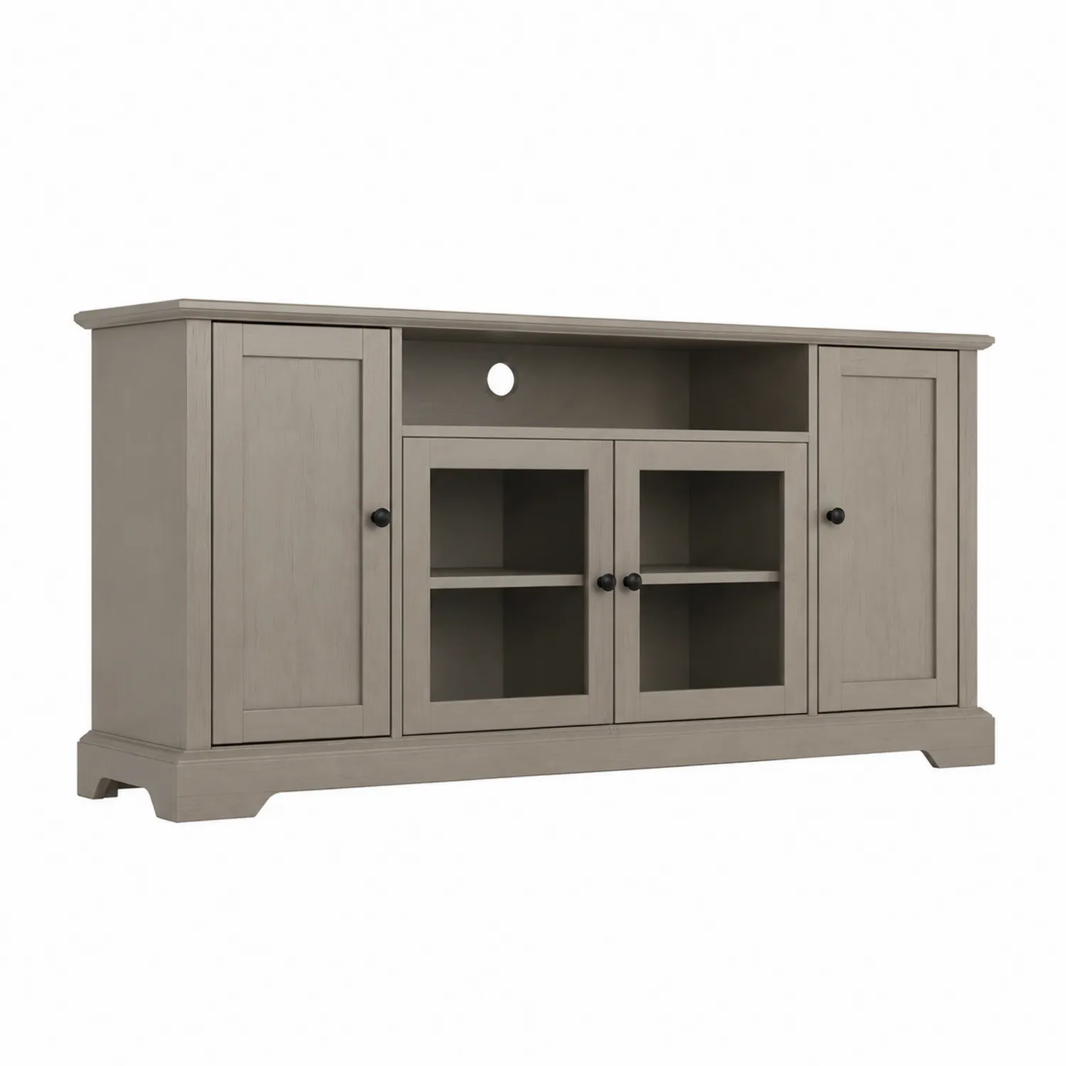 Mueble de TV de madera con puertas y estantes de vidrio gris-Casabonitaix