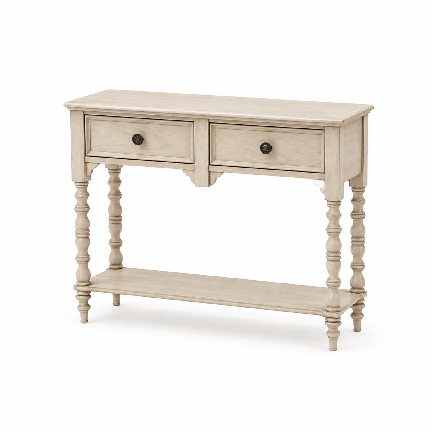 Consola de madera maciza con cajones y estante inferior beige