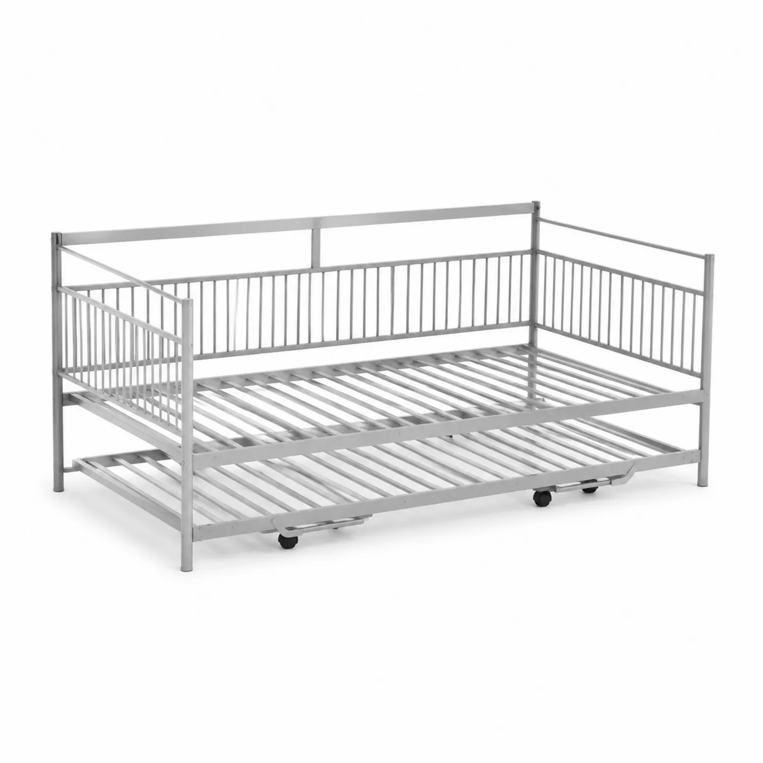 Cama de día de metal con somier nido 90x200 cm Acero Plata