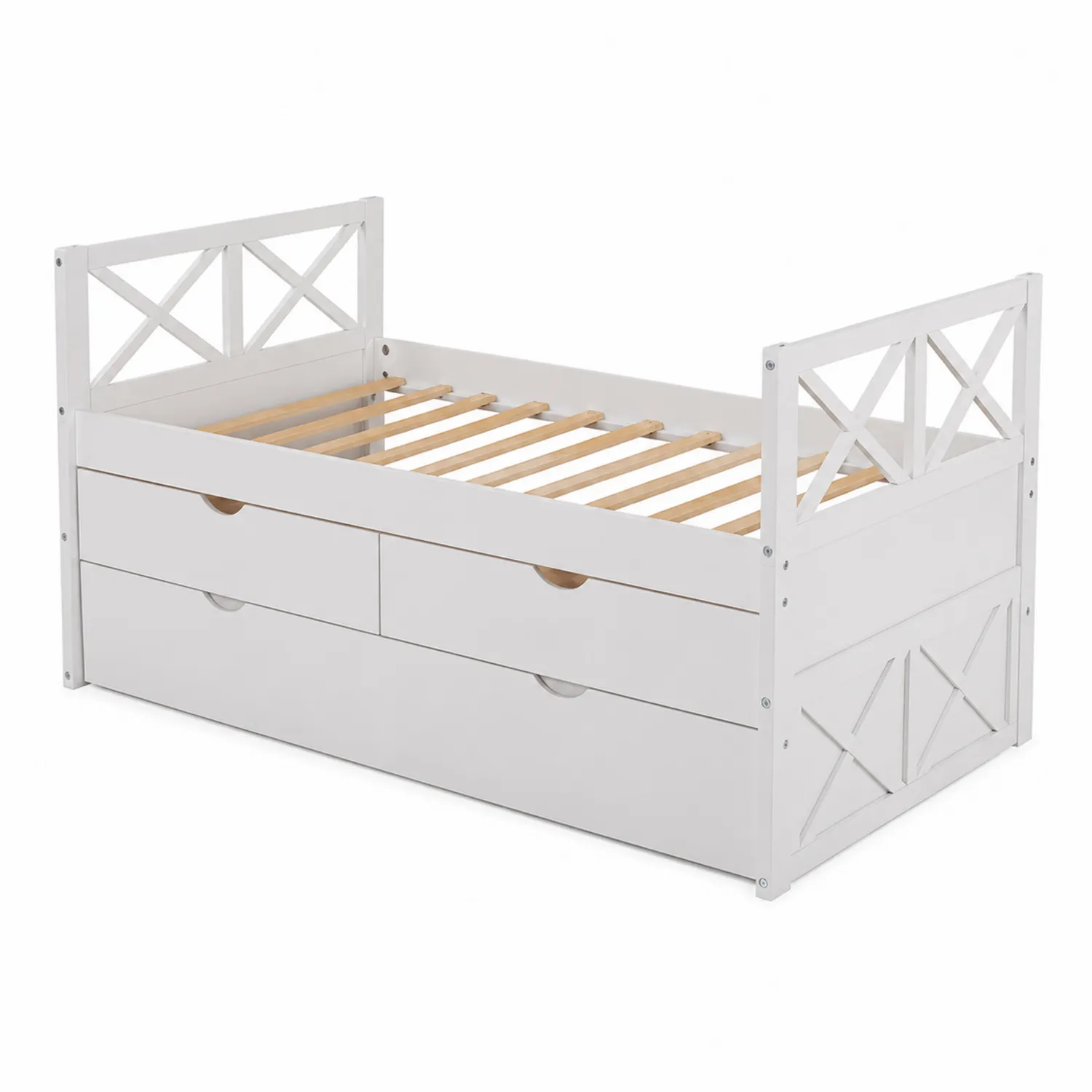Cama de Madera con Cajones Blanco 200x90 cm