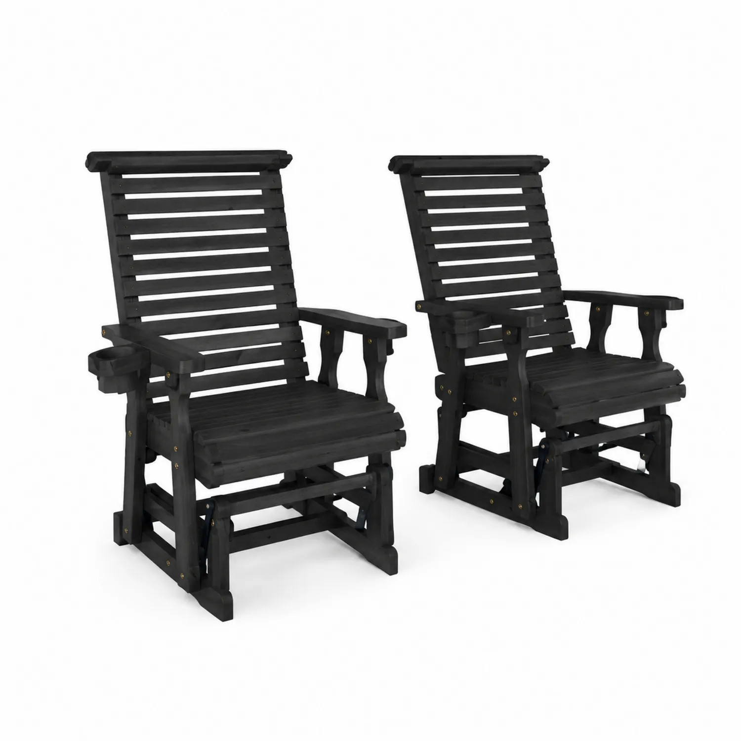 Conjunto de 2 sillas de madera de acacia con respaldo alto y portavasos