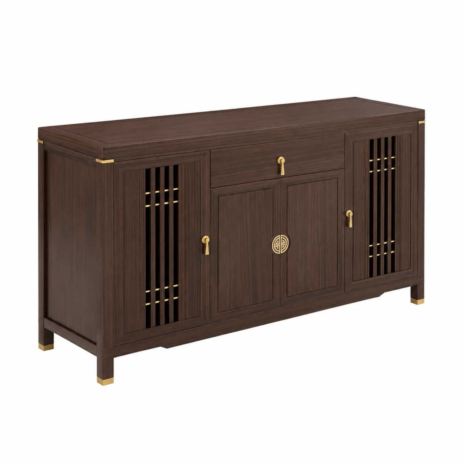 Aparador de Madera de Nogal con Detalles Dorados 150x45x85 cm
