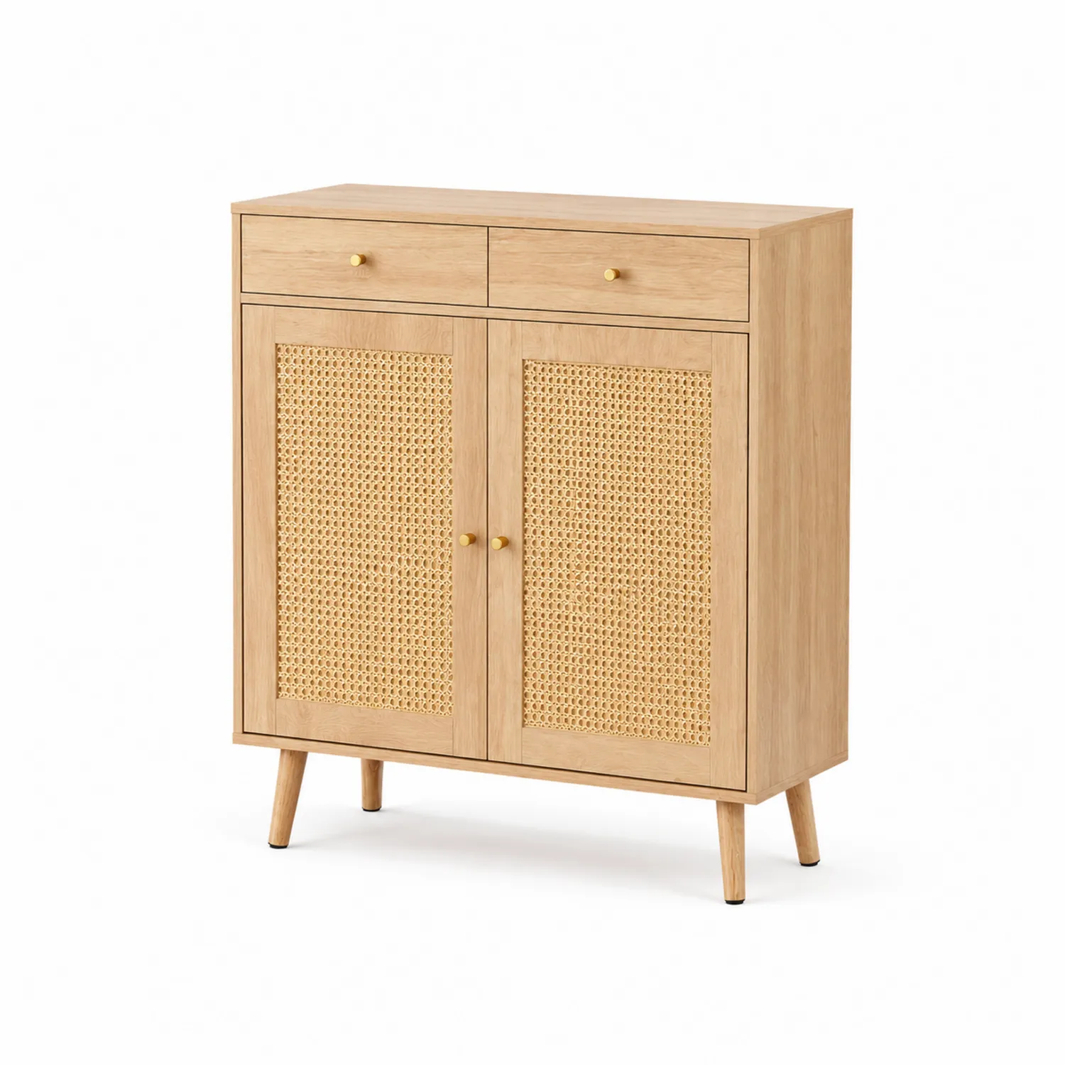 Aparador de madera con paneles de ratán