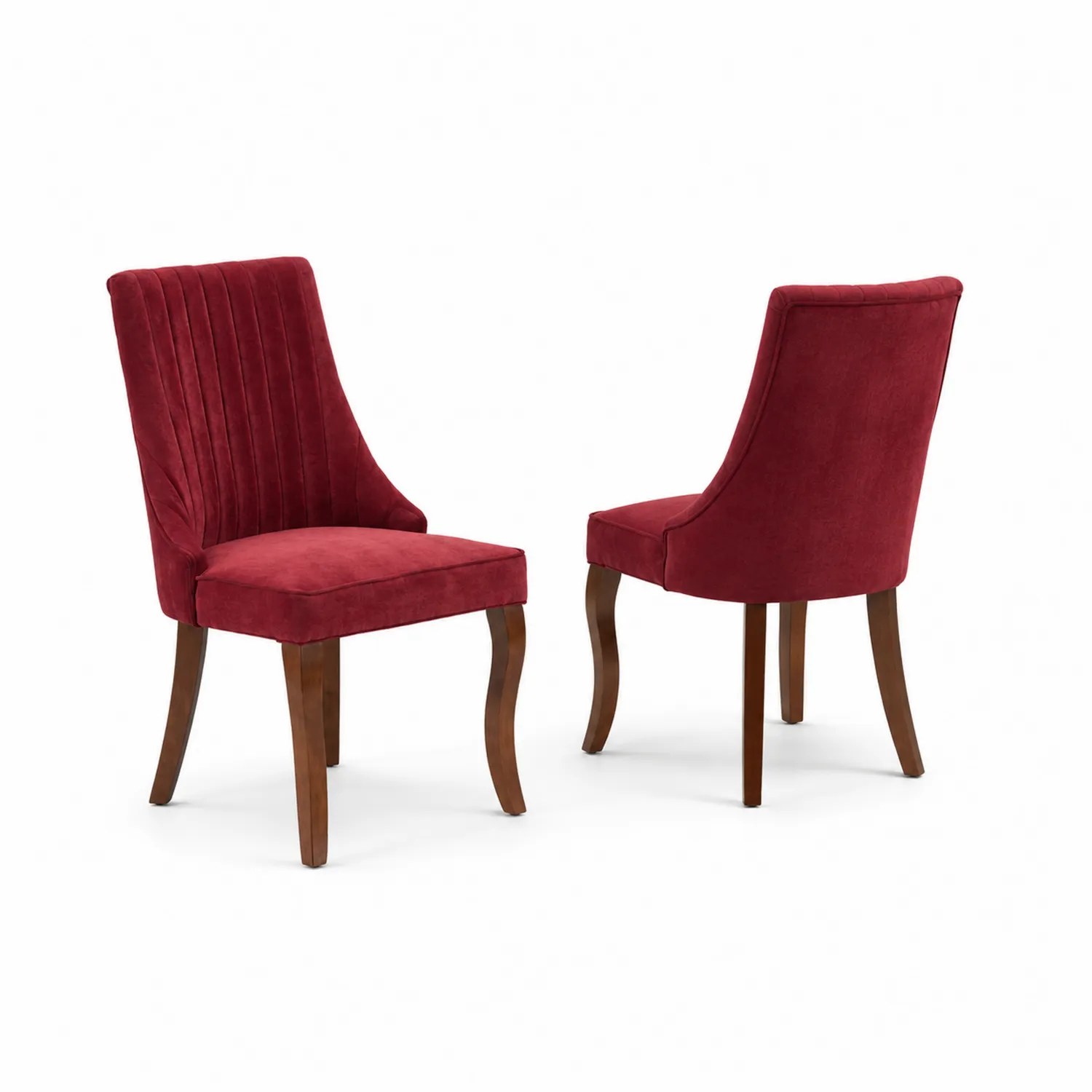 Juego de 2 sillas de terciopelo rojo con patas de madera maciza