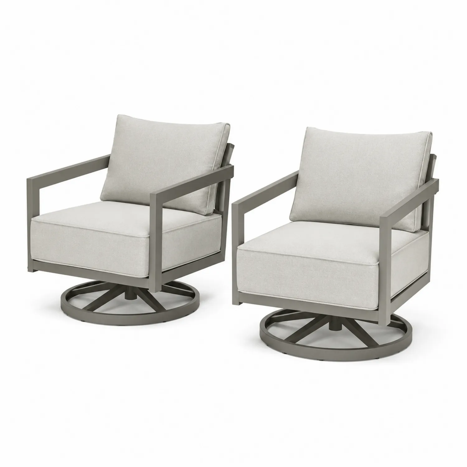 Set de 2 Sillones Giratorios de Aluminio con Cojines de Poliéster Gris Claro