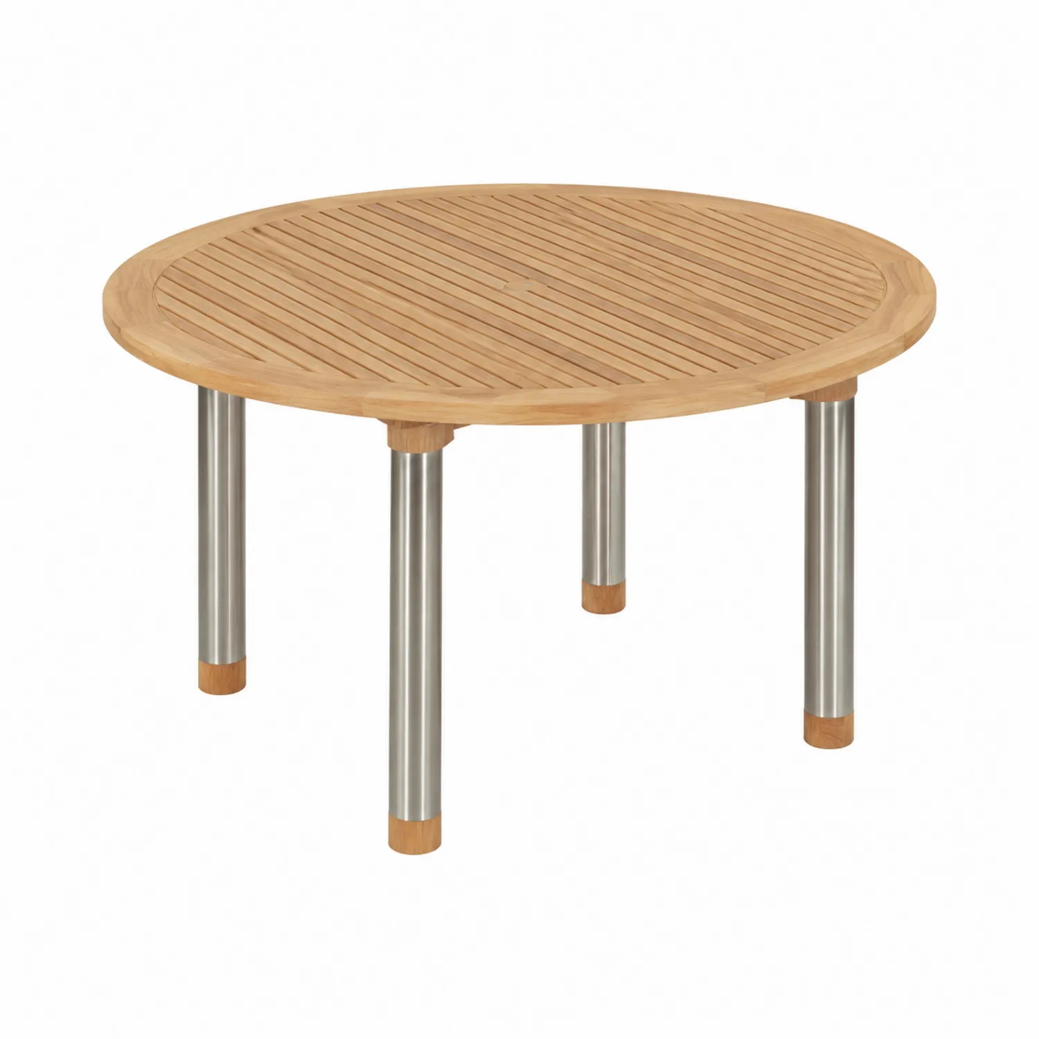 Mesa redonda de madera de teca y acero inoxidable 120 cm