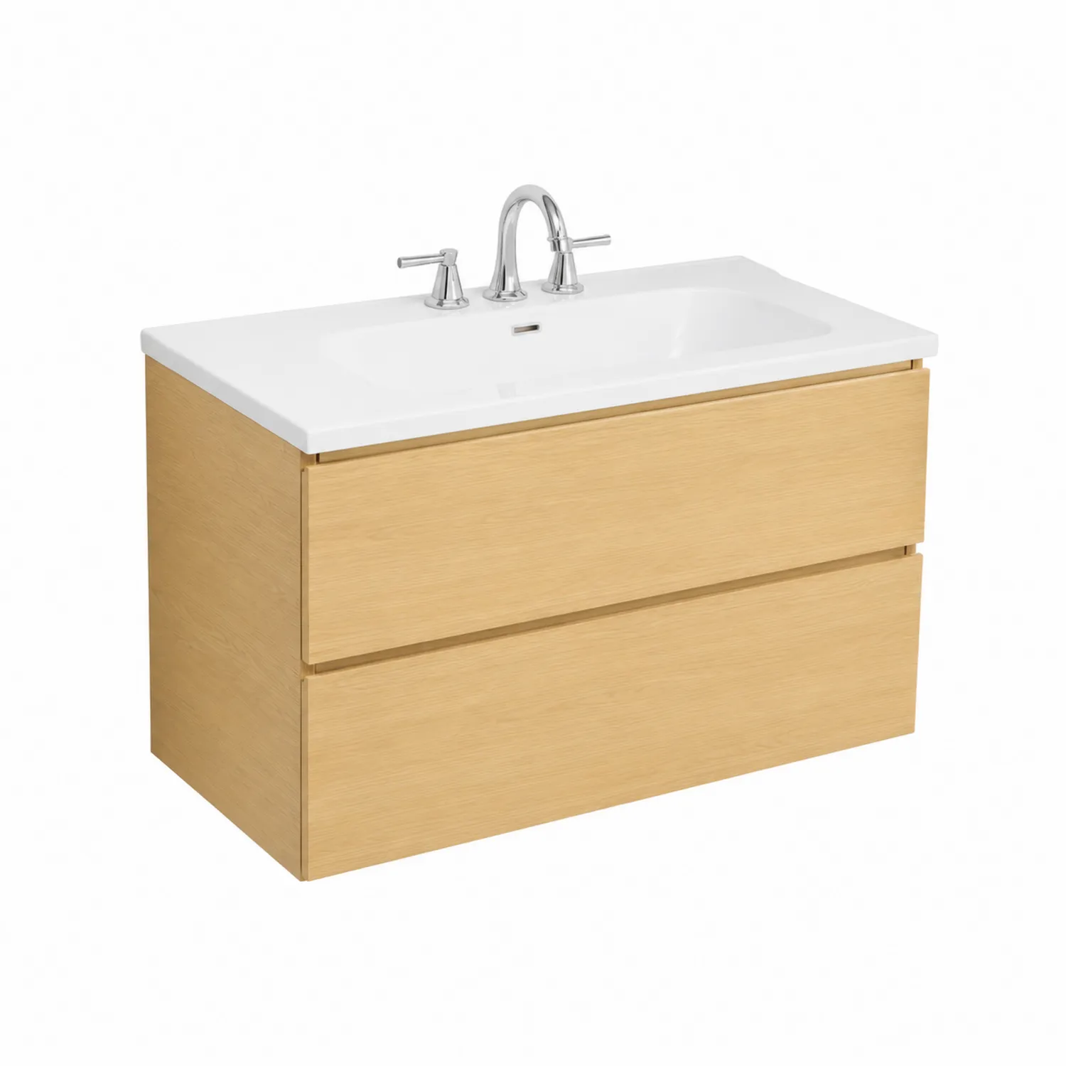 Mueble de lavabo de madera de roble con fregadero de cerámica blanca