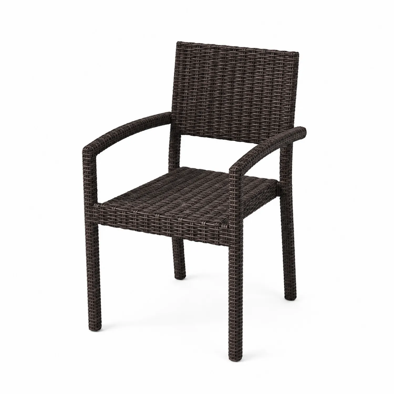 Silla de ratán sintético marrón con estructura metálica