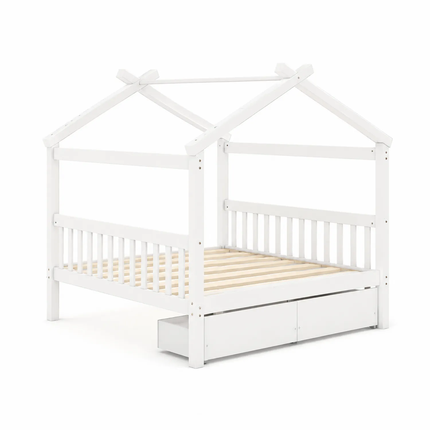 Cama infantil de madera blanca con dosel 200x90 cm