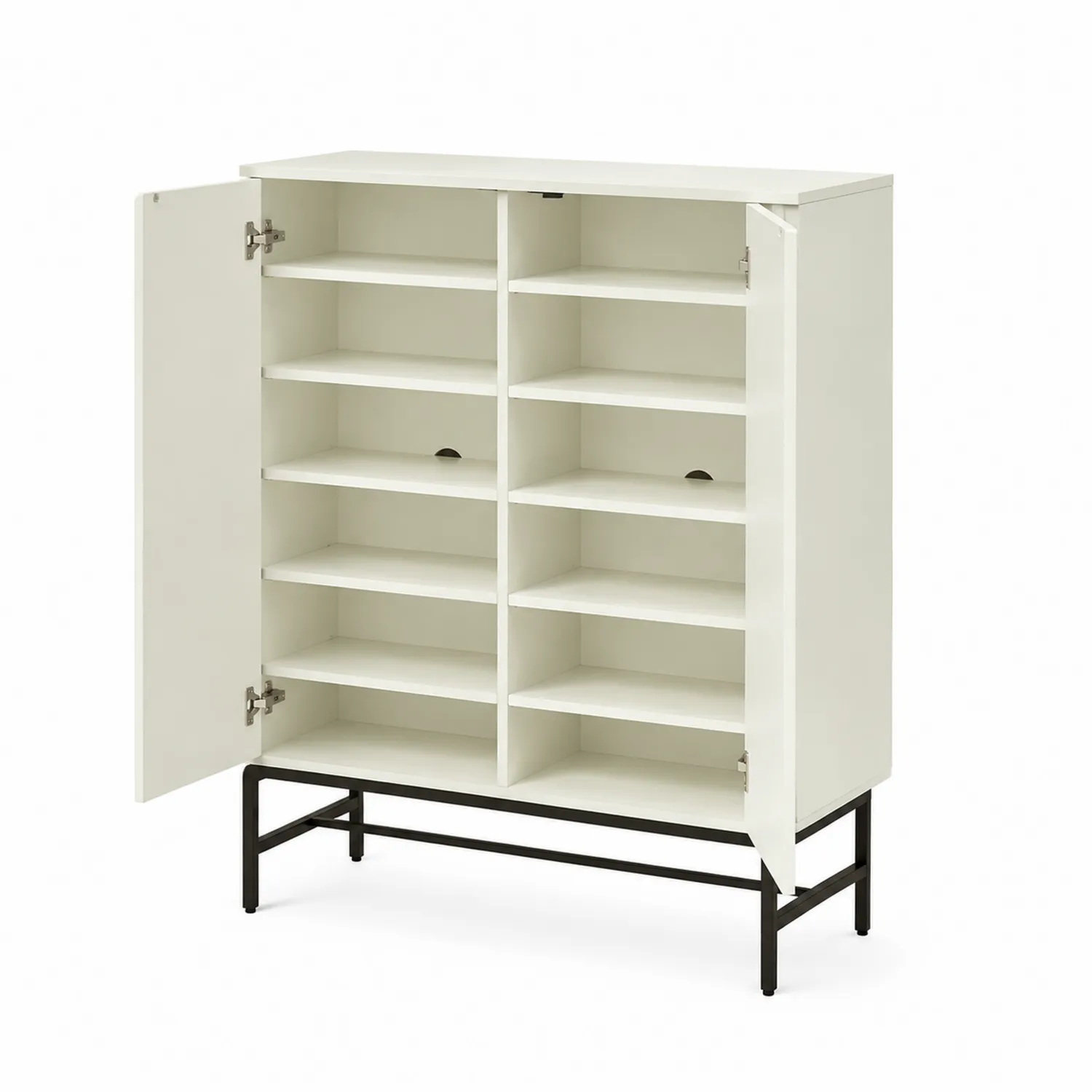 Armario zapatero de madera y metal blanco 100x120x35 cm