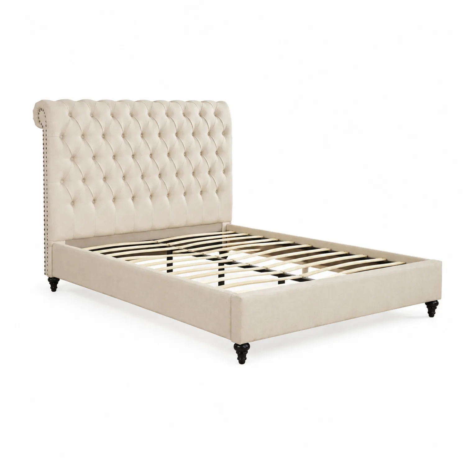 Cama de Tela con Cabecero Capitoné 160x200 cm Beige