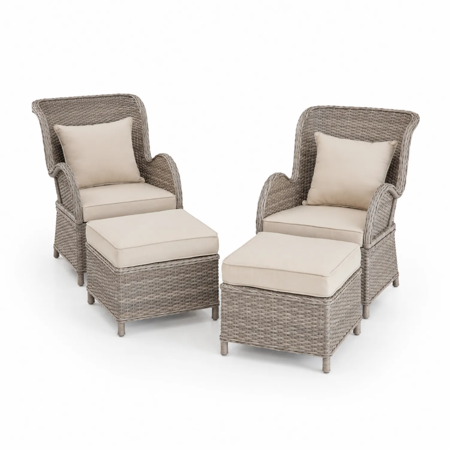 Conjunto de 2 sillones de ratán sintético con reposapiés