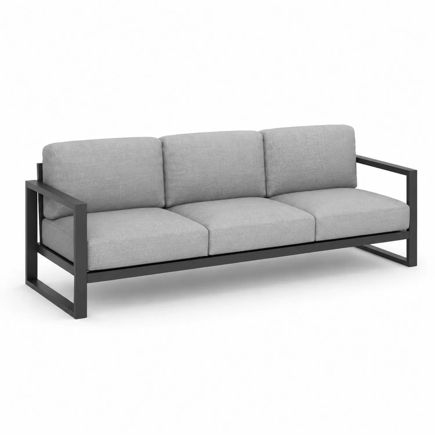 Sofa aluminiowa z szarymi poduszkami 3-osobowa