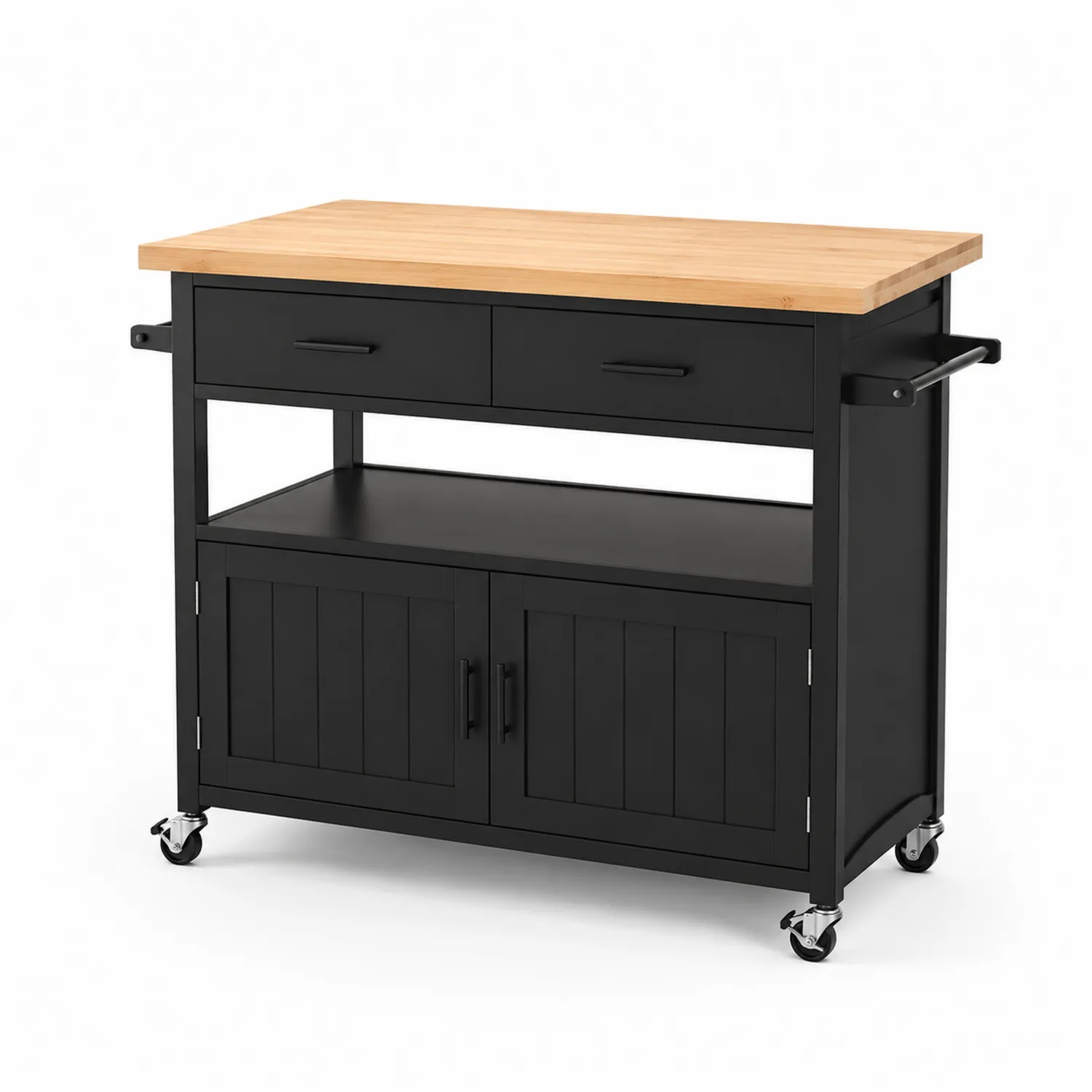 Wózek kuchenny z drewna i metalu czarny z blatem 120cm