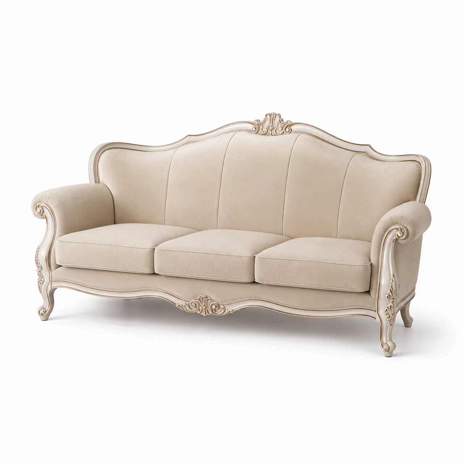 Trzyosobowa sofa tapicerowana z drewnem
