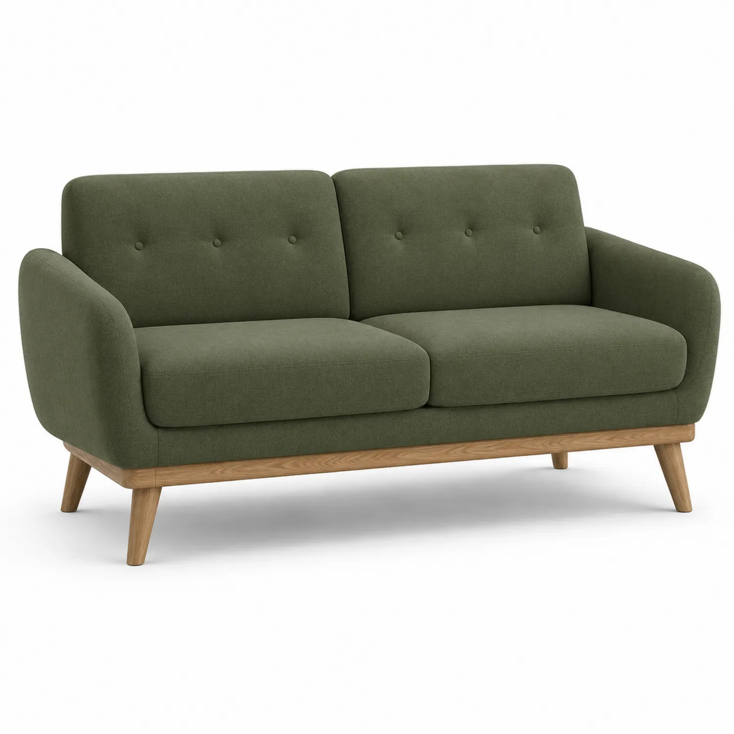 Dwuosobowa sofa z tkaniny poliestrowej z drewnianymi nogami