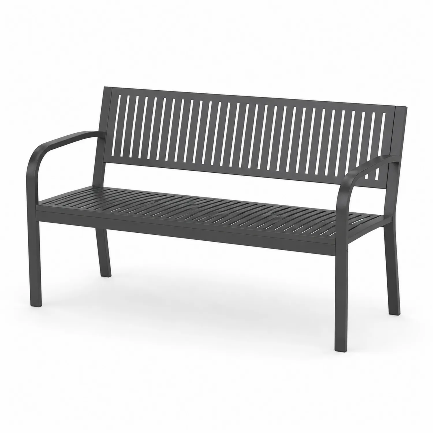 Metalowa ławka z podłokietnikami aluminiowa szara 128 cm